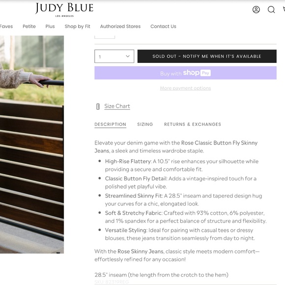 Judy Blue Button Fly Skinny Jeans - 11/30 - Picture 9 of 11